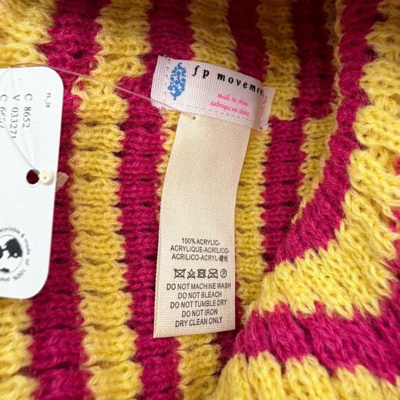 Free People Movement Stripe It Up Cool Down Beanie Size ALL NWT Rose/Yellow - Picture 7 of 9